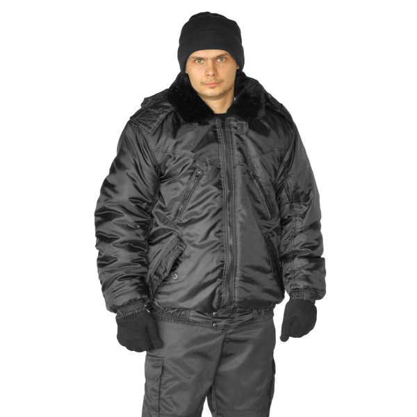 Куртка Охрана зимняя, укороченная, черная, ткань Оксфорд