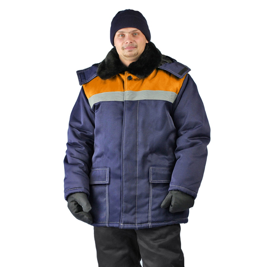 Куртка зимняя Урал, т.-синий + оранжевый, смесовка 210 гр/м2, синтепон 400 гр/м2