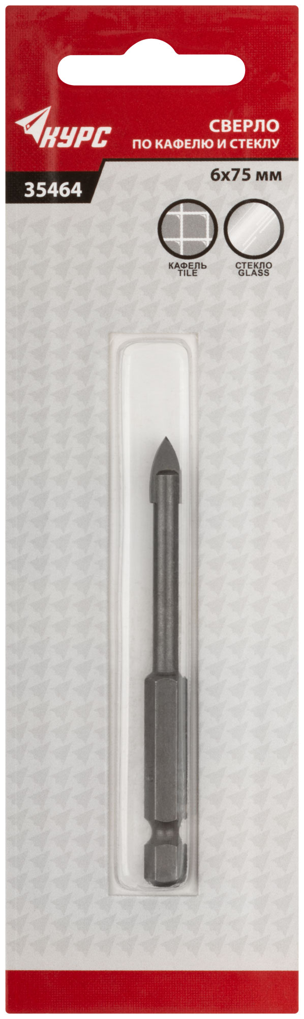 Сверло по кафелю и стеклу, шестигранный U-хвостовик под биту  6х75 мм