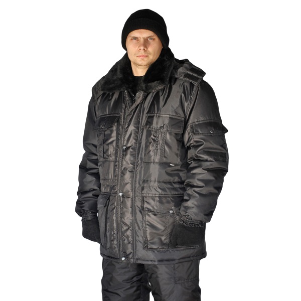Куртка Охрана зимняя, удлиненная, черная, ткань Оксфорд