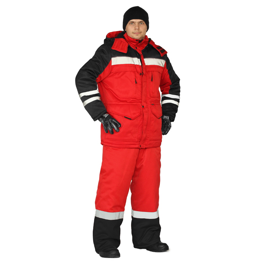 Костюм рабочий Зимник, куртка + брюки, красный + черный, ткань смесовая 210 гр/м2