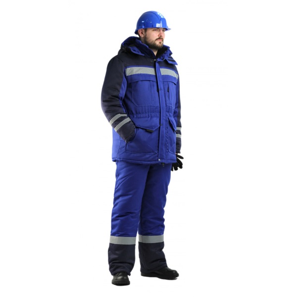 Костюм рабочий Зимник, куртка + брюки, васильковый + темно-синий, ткань смесовая 210 гр/м2