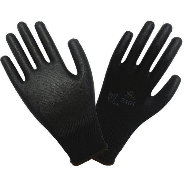 Перчатки нейлоновые с полиуретановым покрытием, черные