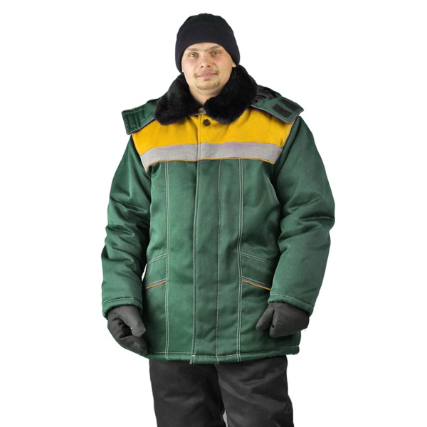 Куртка зимняя Урал, т.-зеленый + желтый, смесовка 210 гр/м2, синтепон 400 гр/м2