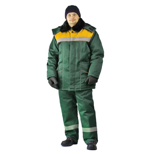 Костюм зимний Вьюга, куртка + полукомбинезон, зеленый + желтый, смесовая 210 гр/м2