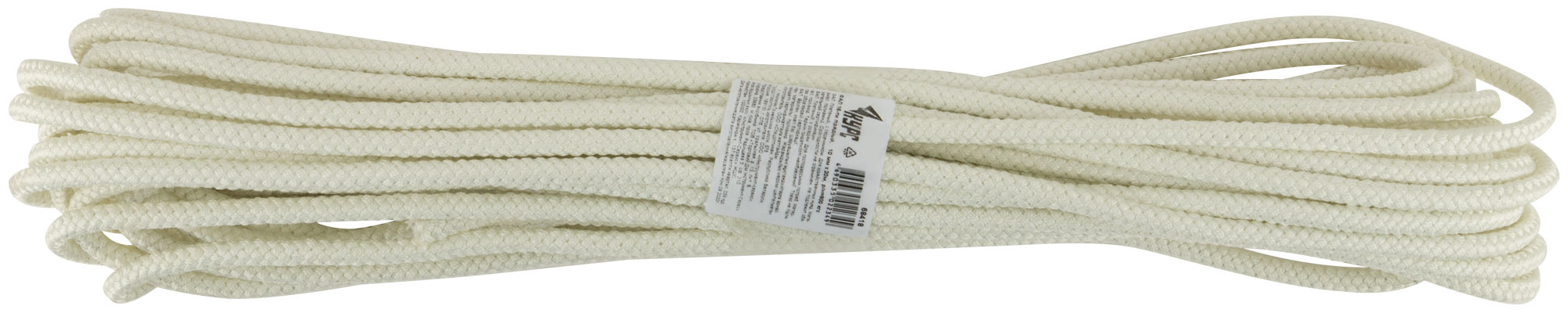 Фал капроновый плетеный 16-ти прядный с сердечником 10 мм х 20 м, р/н= 800 кгс