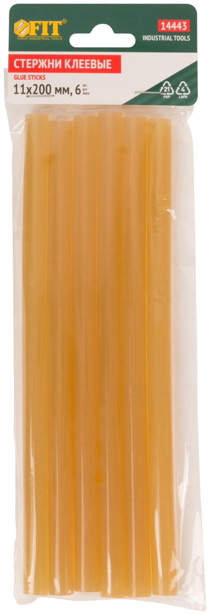 Стержни клеевые желтые д.11 мм х 200 мм, 6 шт.