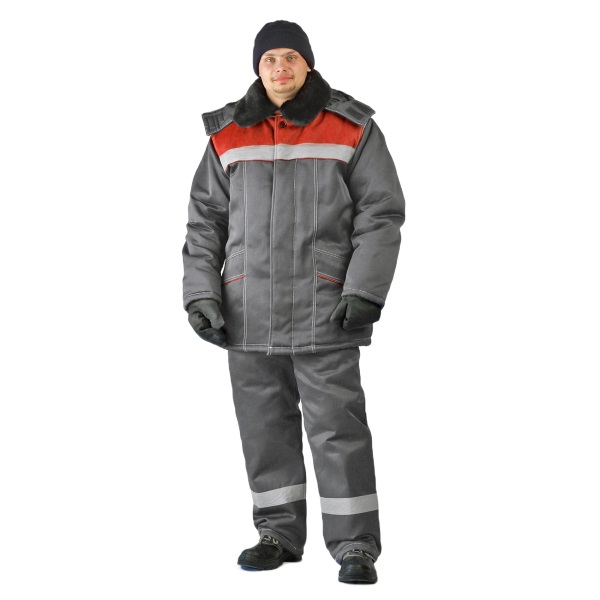 Костюм зимний Вьюга, куртка + полукомбинезон, серый + красный, смесовая 210 гр/м2