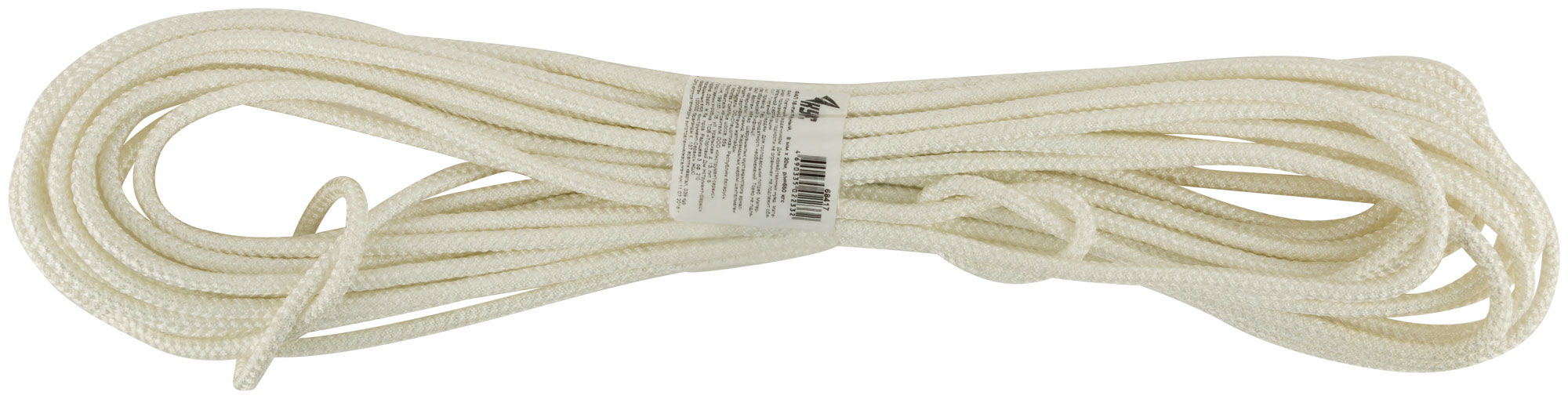 Фал капроновый плетеный 16-ти прядный с сердечником  8 мм х 20 м, р/н= 650 кгс
