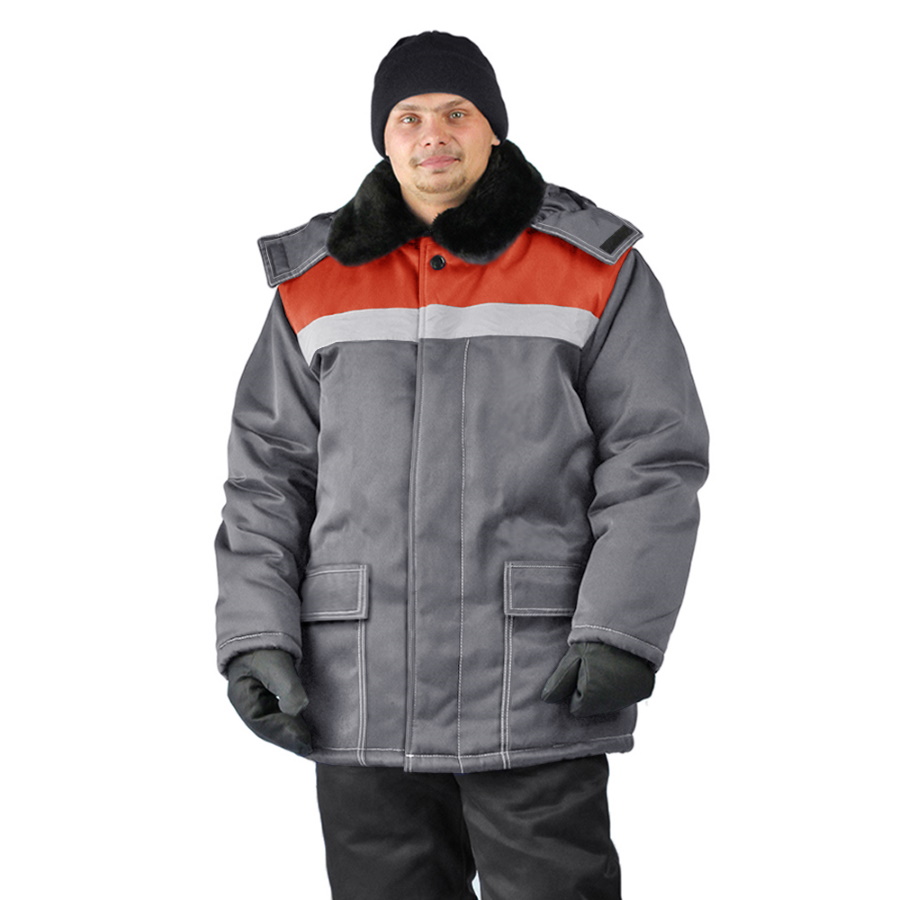 Куртка зимняя Урал, т.-серый + красный, смесовка 210 гр/м2, синтепон 400 гр/м2